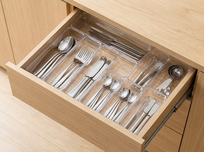 Kit organizador em gaveta de cozinha, com talheres
